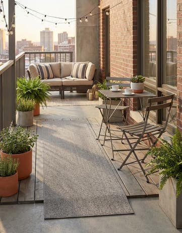Light Gray Easy-Clean Solid Indoor / Outdoor Runner Rug