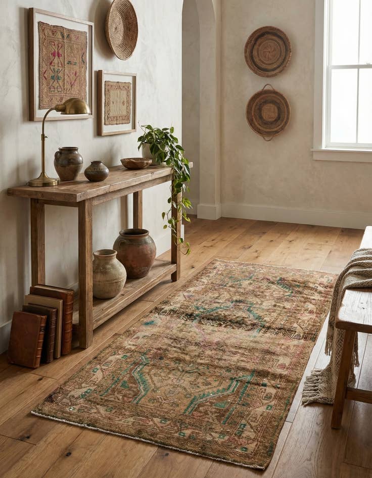 Detail image of 3' 2 x 6' 4  Hand Knotted Hamedan Persian Wool Runner Rug