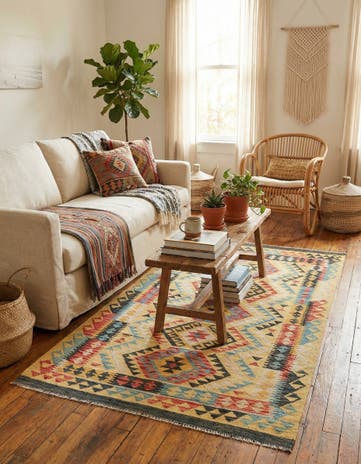 3' 7 x 6' 9 Hand Woven Kilim Maymana Wool Rug