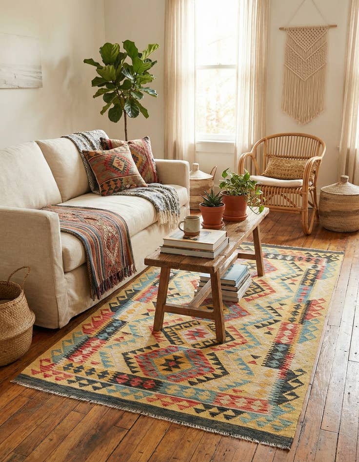 Detail image of 3' 7 x 6' 9 Hand Woven Kilim Maymana Wool Rug