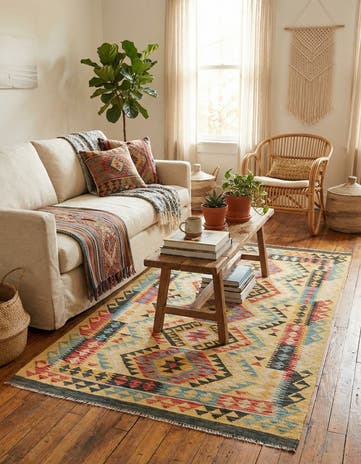 3' 7 x 6' 9 Hand Woven Kilim Maymana Wool Rug