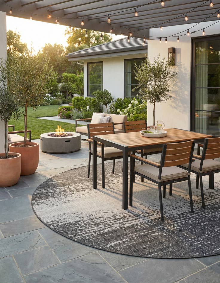 Detail image of 10' 8 x 10' 8 Easy-Clean Modern Indoor / Outdoor Round Rug