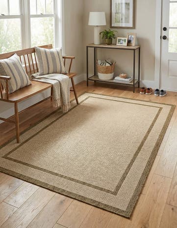 Beige Easy-Clean Border Indoor / Outdoor Rug