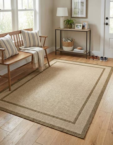 Beige Easy-Clean Border Indoor / Outdoor Rug