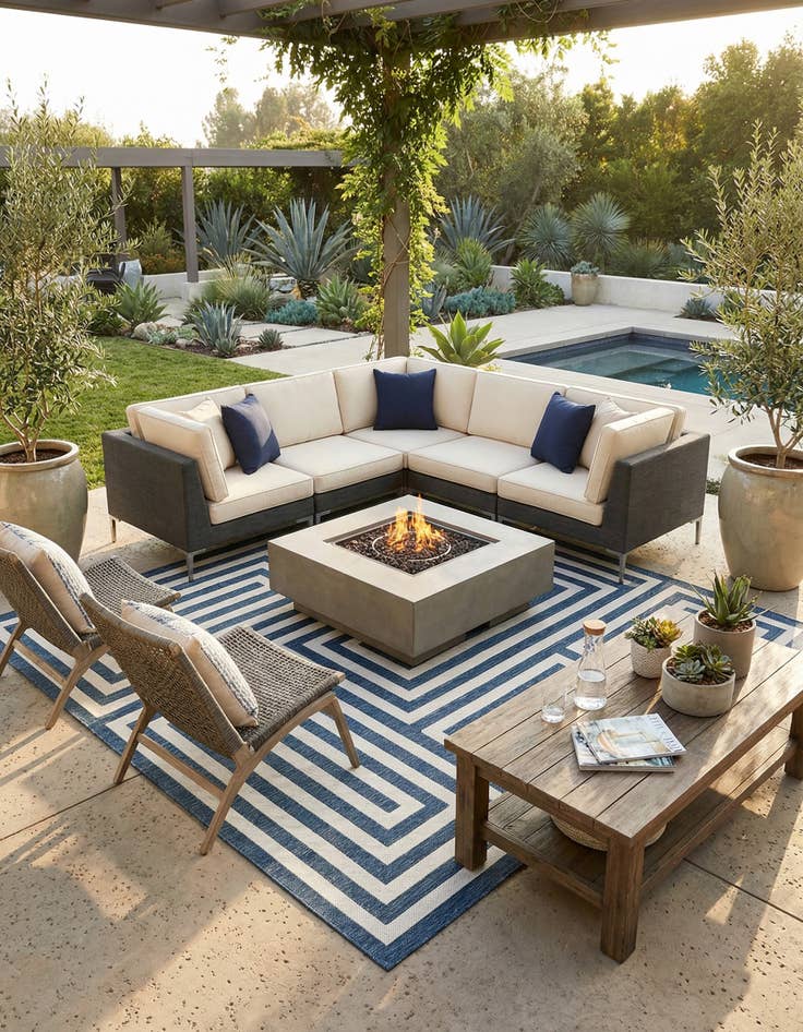 Detail image of 12' x 12'  Washable Modern Indoor / Outdoor Square Rug