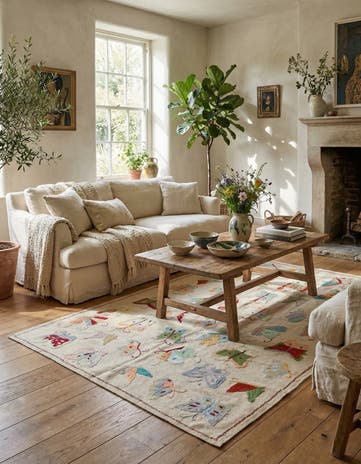4' 3 x 5' 9 Hand Woven Kilim Suzani Wool Rug