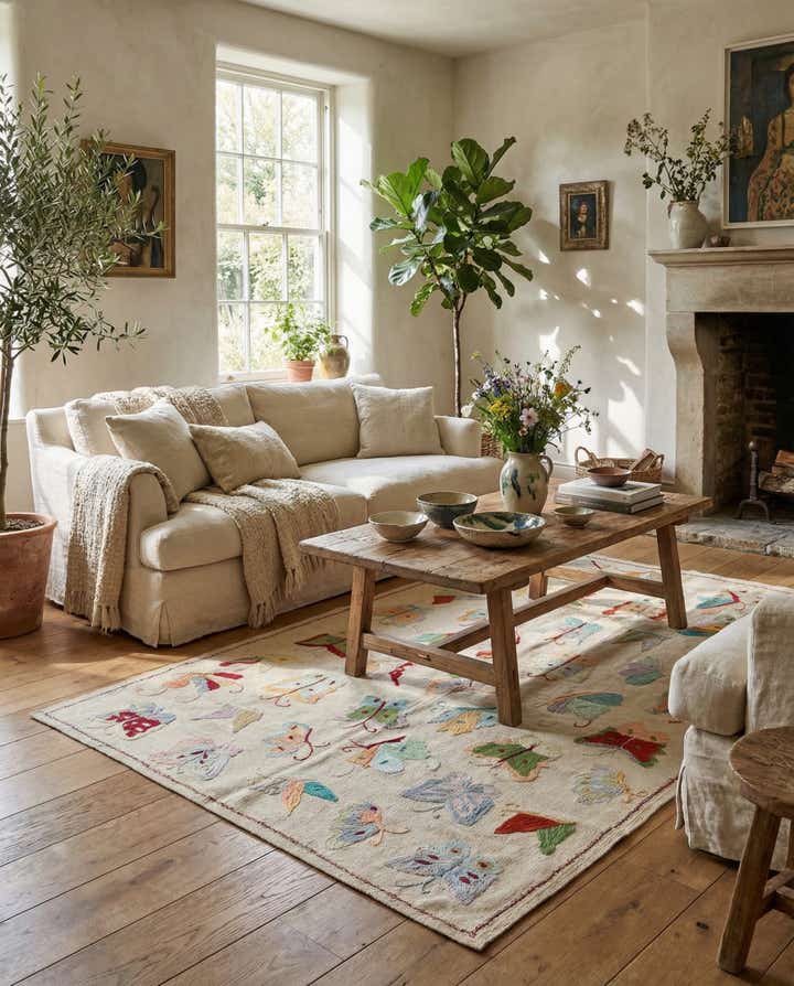 4' 3 x 5' 9 Hand Woven Kilim Suzani Wool Rug