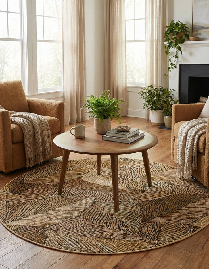 Detail image of  4' x 4'  Washable Botanical Indoor / Outdoor Round Rug