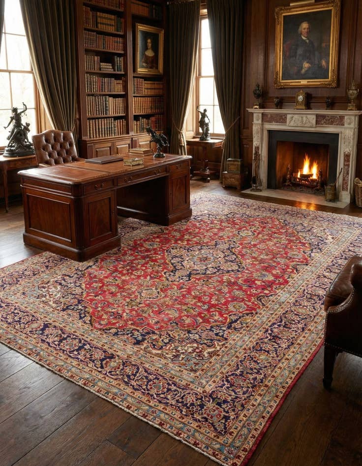 Detail image of  9' 8 x 12' 6  Hand Knotted Kashan Persian Wool Rug