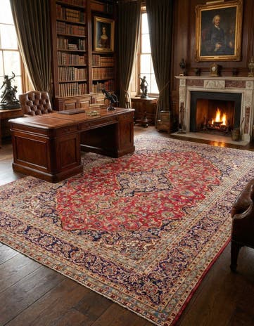 9' 8 x 12' 6 Hand Knotted Kashan Persian Wool Rug