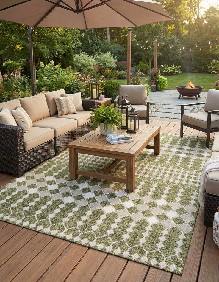 Detail image of 9' x 12' Easy-Clean Trellis Indoor / Outdoor Rug