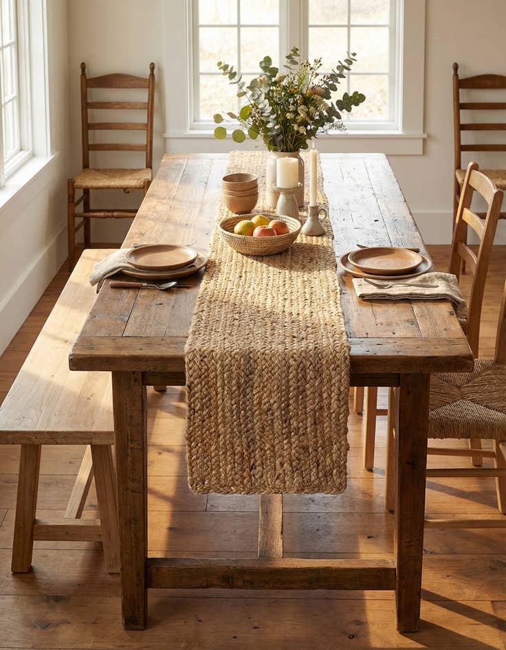 Detail image of  1' 2 x 10'  Hand Braided Jute Table Runner Rug