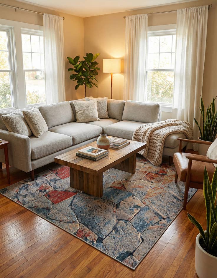 Detail image of 7' 10 x 7' 10 Easy-Clean Modern Indoor / Outdoor Square Rug