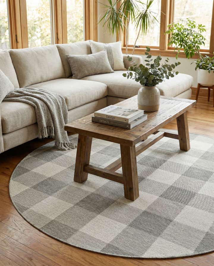 7' 10 x 7' 10 Easy-Clean Checkered Indoor / Outdoor Round Rug