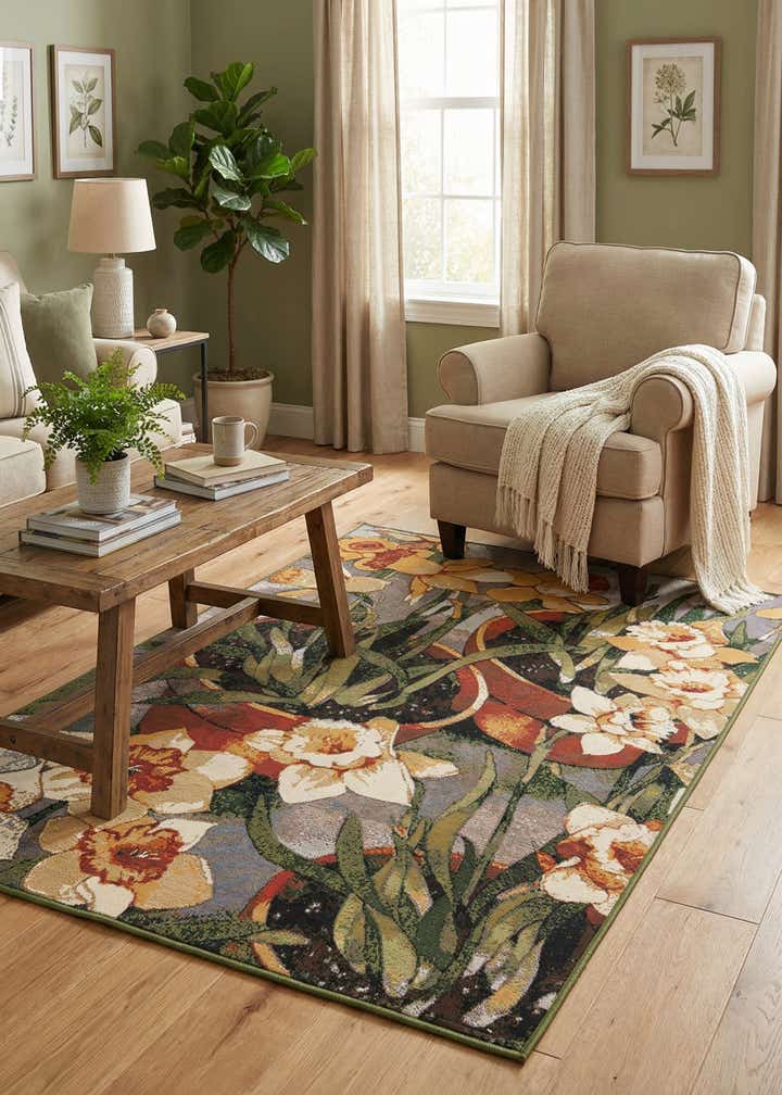 5' x 8' Easy-Clean Botanical Indoor / Outdoor Rug
