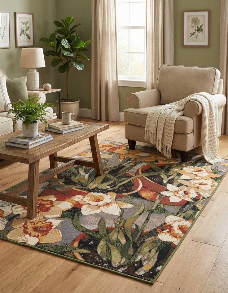 Detail image of 5' x 8' Easy-Clean Botanical Indoor / Outdoor Rug