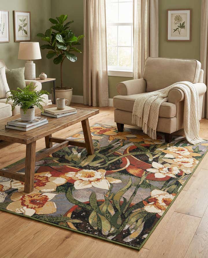 5' x 8' Easy-Clean Botanical Indoor / Outdoor Rug