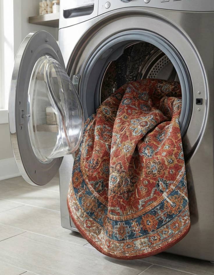 Detail image of  4' x 4'  Washable Traditional Indoor / Outdoor Round Rug