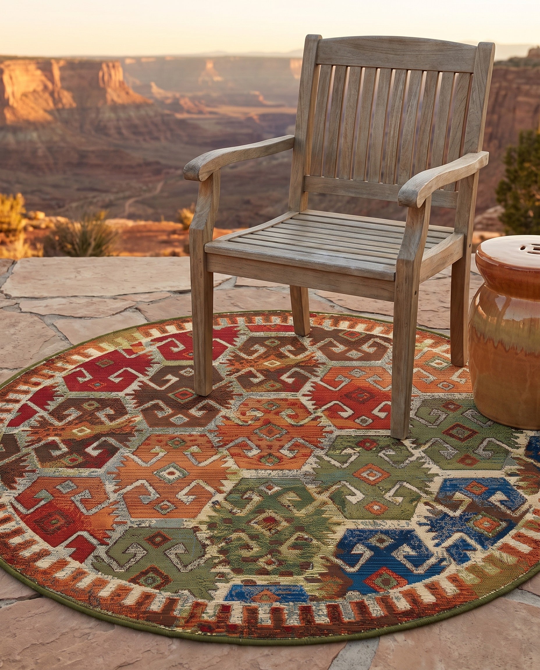 4' x 4' Easy-Clean Southwestern Indoor / Outdoor Round Rug