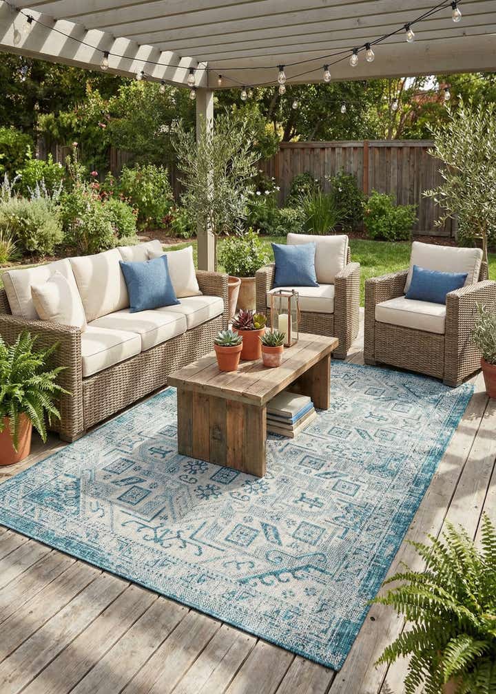 5' 3 x 8' Easy-Clean Aztec Indoor / Outdoor Rug