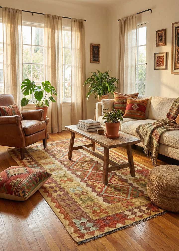 3' 4 x 6' 5 Hand Woven Kilim Maymana Wool Rug