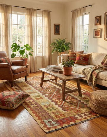 3' 4 x 6' 5 Hand Woven Kilim Maymana Wool Rug