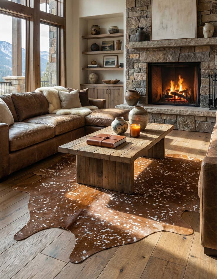 Detail image of 6' 10 x 7' 3 Cowhide Leather Freeform Rug