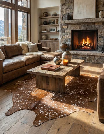 6' 10 x 7' 3 Cowhide Leather Freeform Rug
