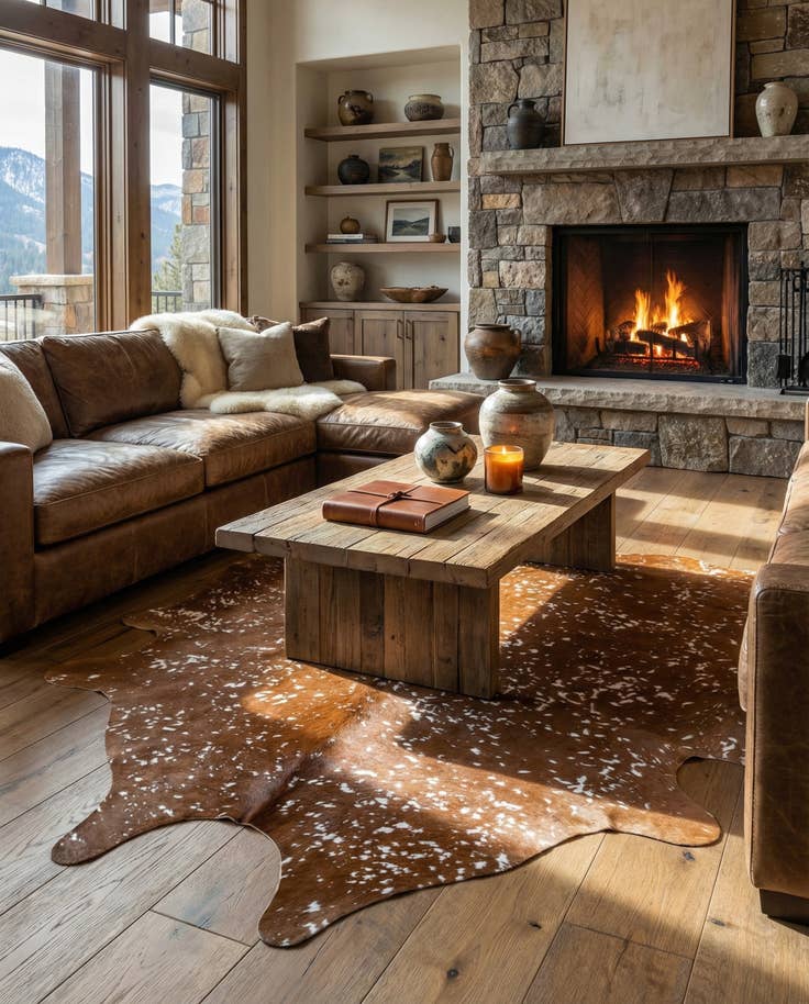 Detail image of 6' 10 x 7' 3 Cowhide Leather Freeform Rug