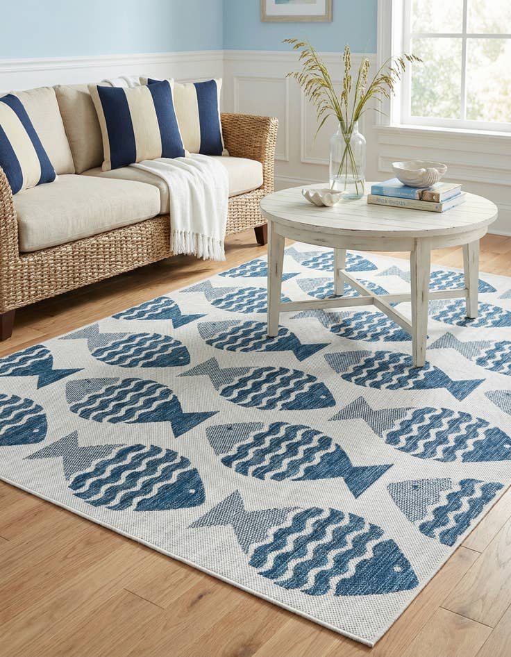 Detail image of 5' 3 x 7' Easy-Clean Coastal Indoor / Outdoor Rug