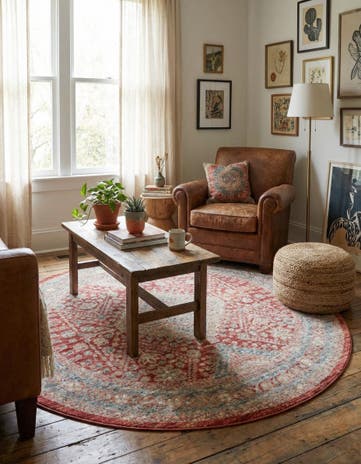 Red Noble Round Rug
