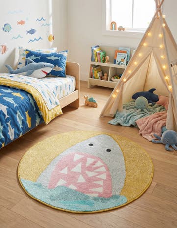 3' 3 x 3' 3 Shark Whimsy Kids Round Rug