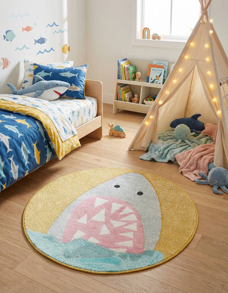 Detail image of 3' 3 x 3' 3 Shark Whimsy Kids Round Rug