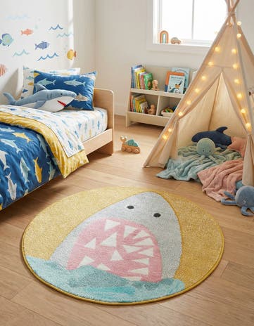3' 3 x 3' 3 Shark Whimsy Kids Round Rug