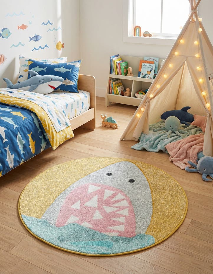 3' 3 x 3' 3 Shark Whimsy Kids Round...