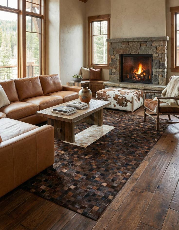 Detail image of 5' x 7' 10 Cowhide Stocks Rug