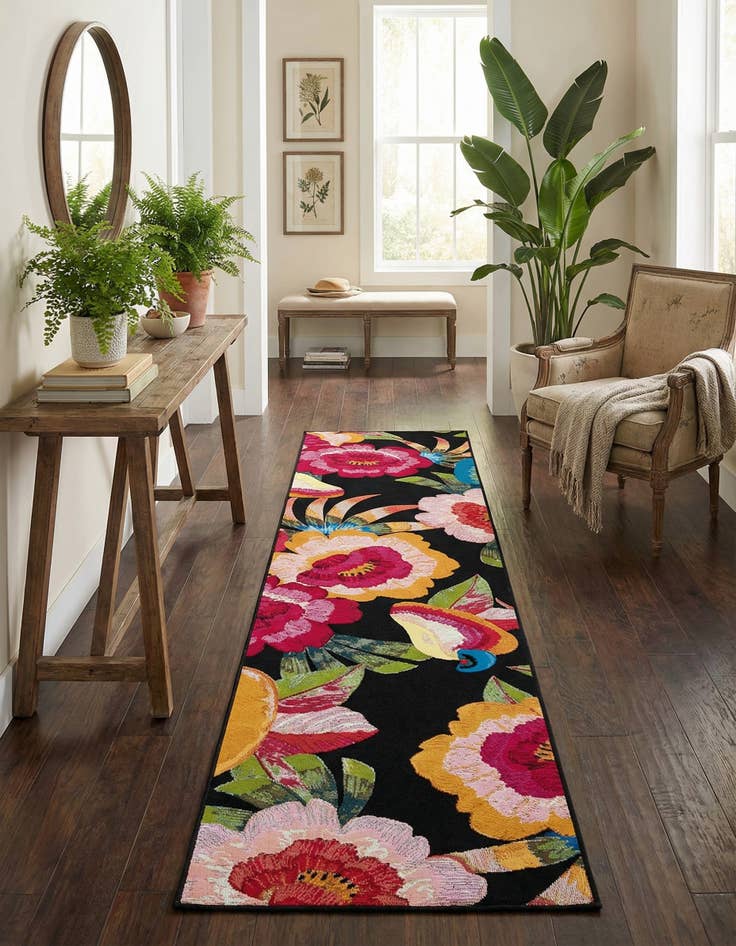 Detail image of  2' 7 x 10'  Washable Botanical Indoor / Outdoor Runner Rug