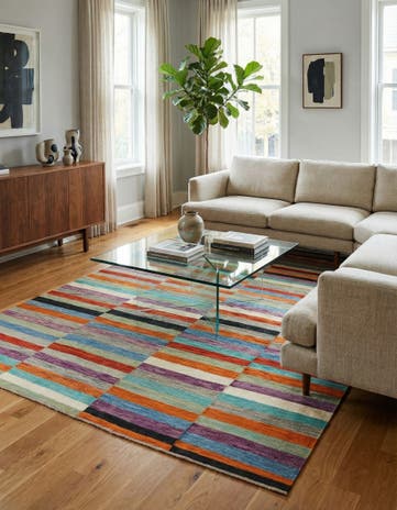 6' 4 x 9' 8 Hand Woven Kilim Modern Wool Rug