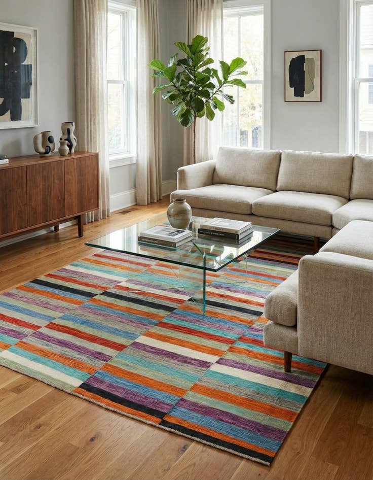 Detail image of  6' 4 x 9' 8  Hand Woven Kilim Modern Wool Rug