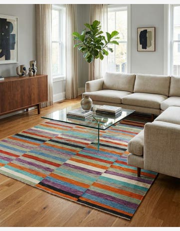6' 4 x 9' 8 Hand Woven Kilim Modern Wool Rug