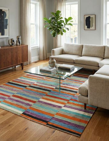 6' 4 x 9' 8 Hand Woven Kilim Modern Wool Rug