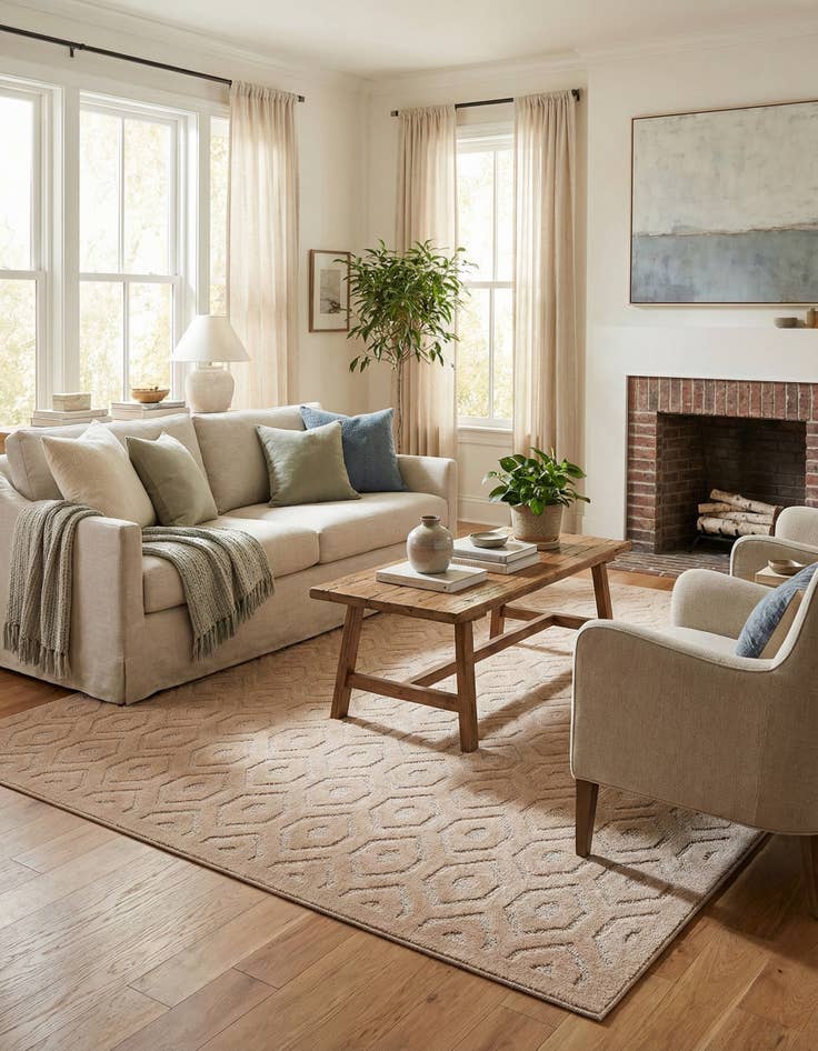 Detail image of 9' x 12' Easy-Clean Trellis Textured Indoor / Outdoor Rug