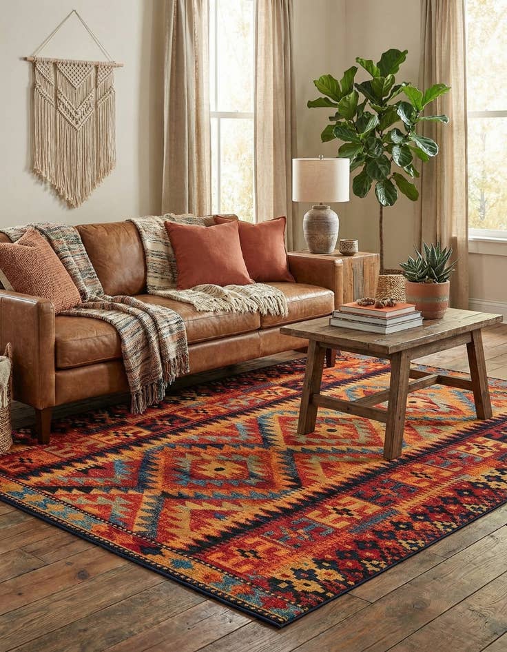 Detail image of 6' x 9'  Washable Tribal Indoor / Outdoor Rug