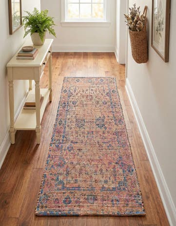 Peach pink Hand Woven Chenille Jute Runner Rug