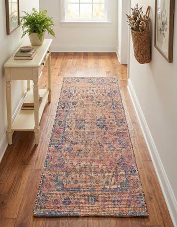 Peach pink Hand Woven Chenille Jute Runner Rug