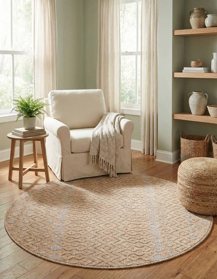 Detail image of 4' x 4' Easy-Clean Trellis Textured Indoor / Outdoor Round Rug