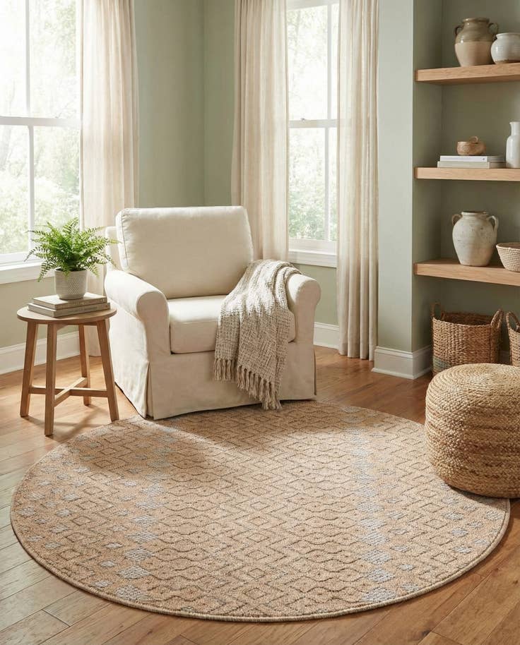 Detail image of 4' x 4' Easy-Clean Trellis Textured Indoor / Outdoor Round Rug