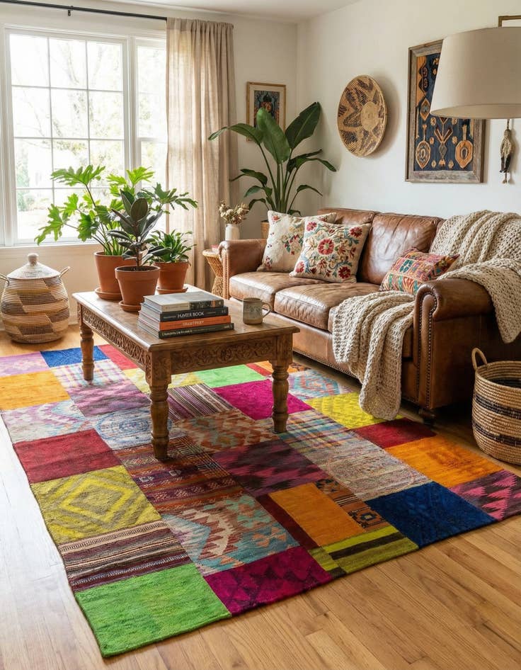 Detail image of 5' 5 x 8'  Hand Woven Kilim Patchwork Wool Rug