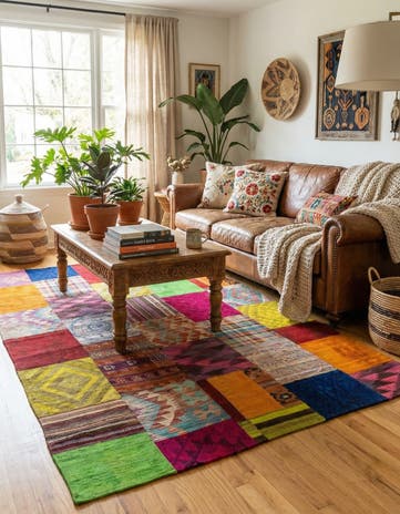 5' 5 x 8' Hand Woven Kilim Patchwork Wool Rug