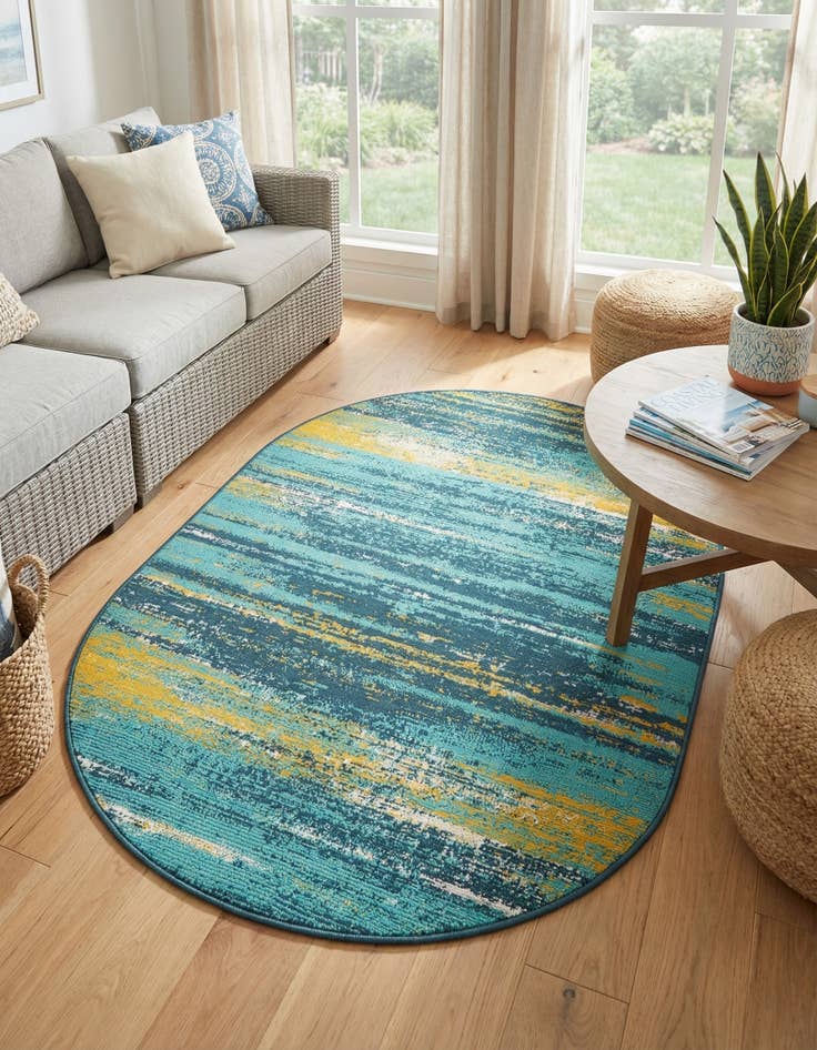 Detail image of 4' x 6'  Washable Coastal Indoor / Outdoor Oval Rug